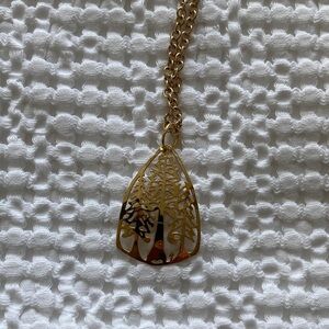 Wild Bryde Nature Gold Filigree PineTrees Pendant Necklace